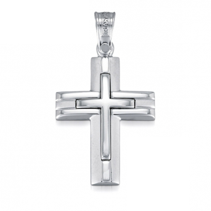 Modern Religious Italian Cross Greek Cross Triantos 14K White