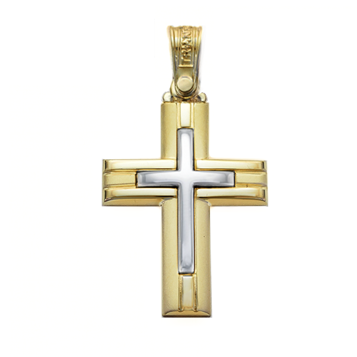 Modern Religious Italian Cross Greek Cross Triantos 14K Yellow