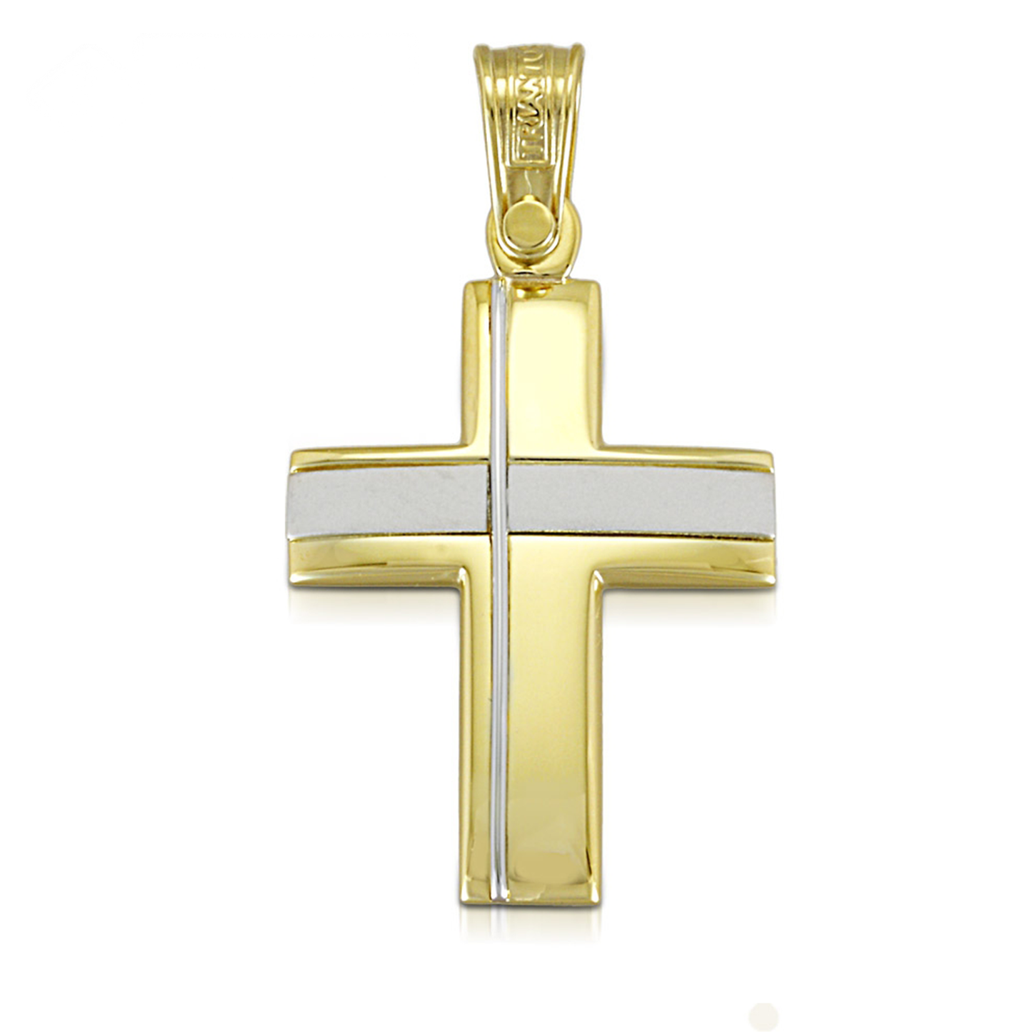 The Lined 14K Yellow Gold Cross showcases an elegant finish with clean, precise lines. A sophisticated symbol of faith, ideal for daily wear or special occasions.