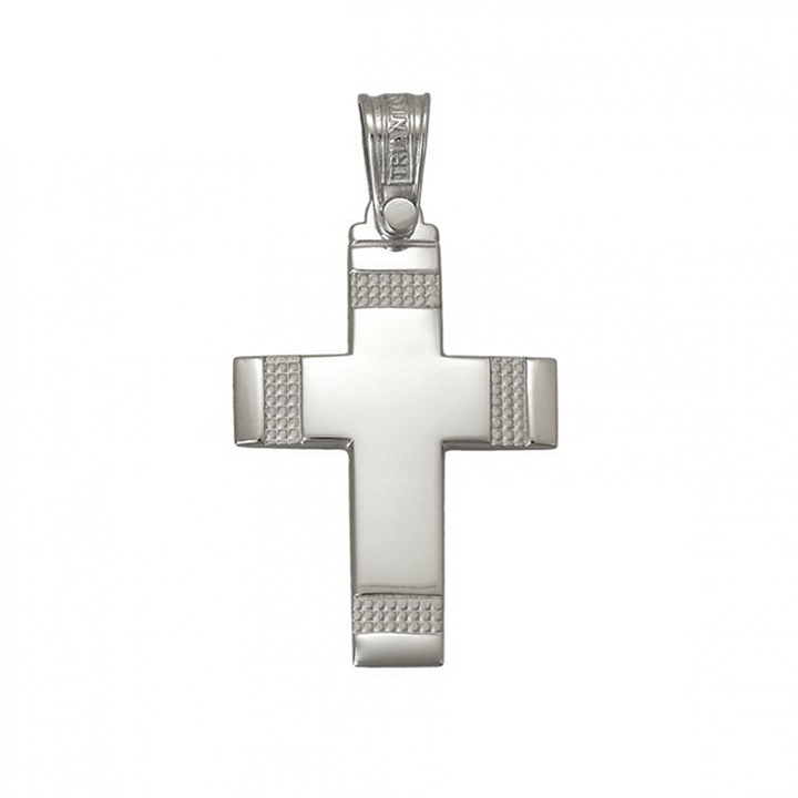 Solid Triantos 14K Gold Orthodox Christian cross in White Gold
