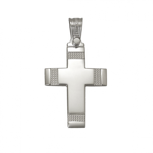 Solid Triantos 14K Gold Orthodox Christian cross in White Gold