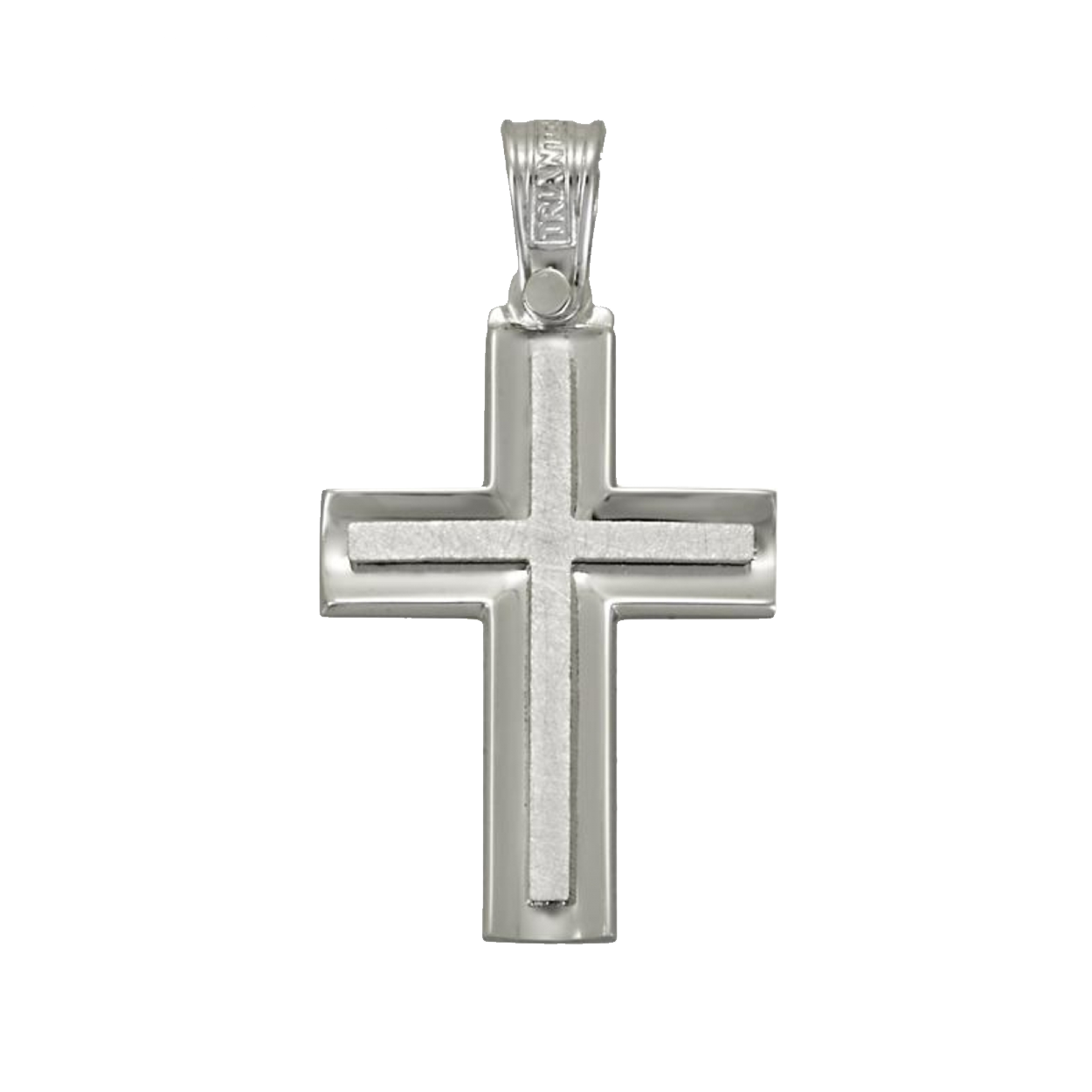 Modern Concave 14K White Gold Cross Sleek Design