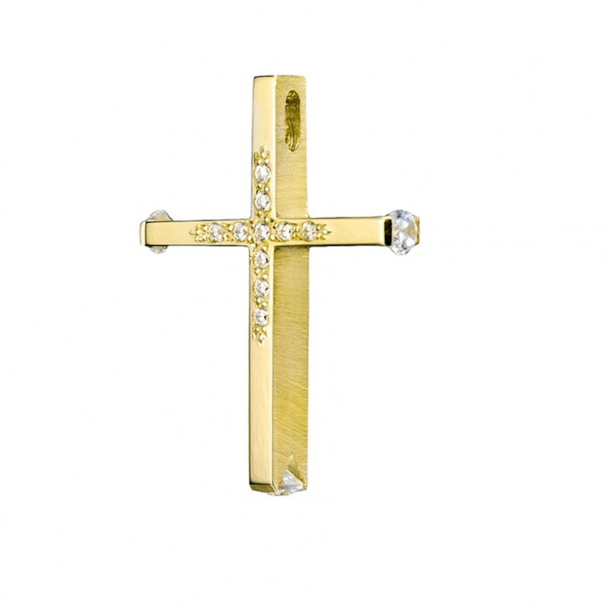 Yellow Gold Holly Trinity Modern 14k Gold Cross Pendant Necklace Triantos
