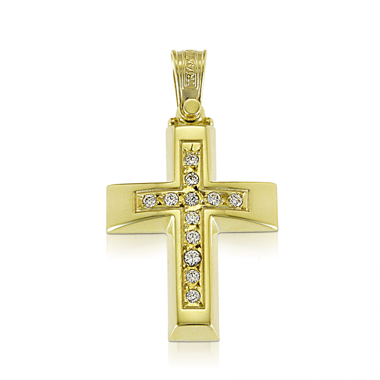 classic 14k gold cross with inlay of stones