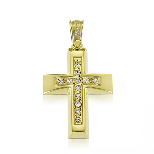 classic 14k gold cross with inlay of stones