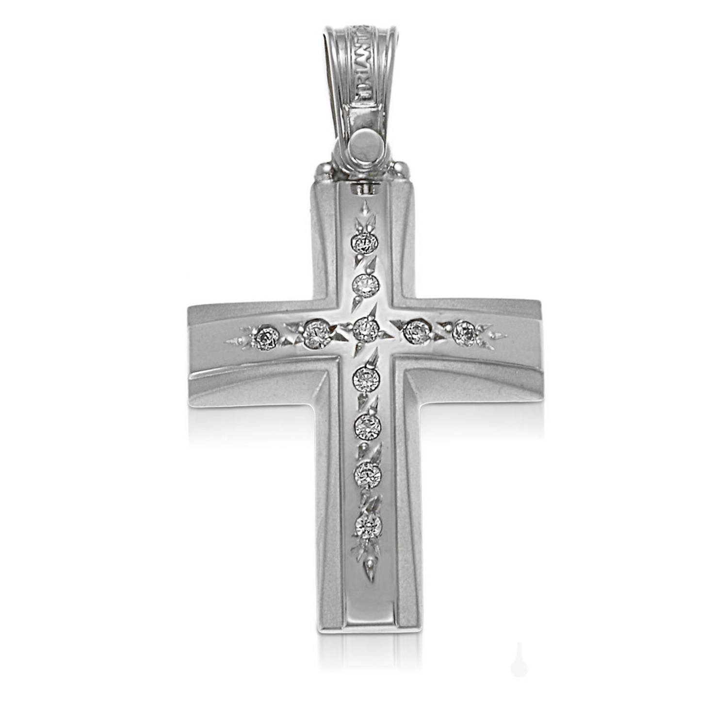 14K White Gold Matte Finish Cross Pendant with Stones