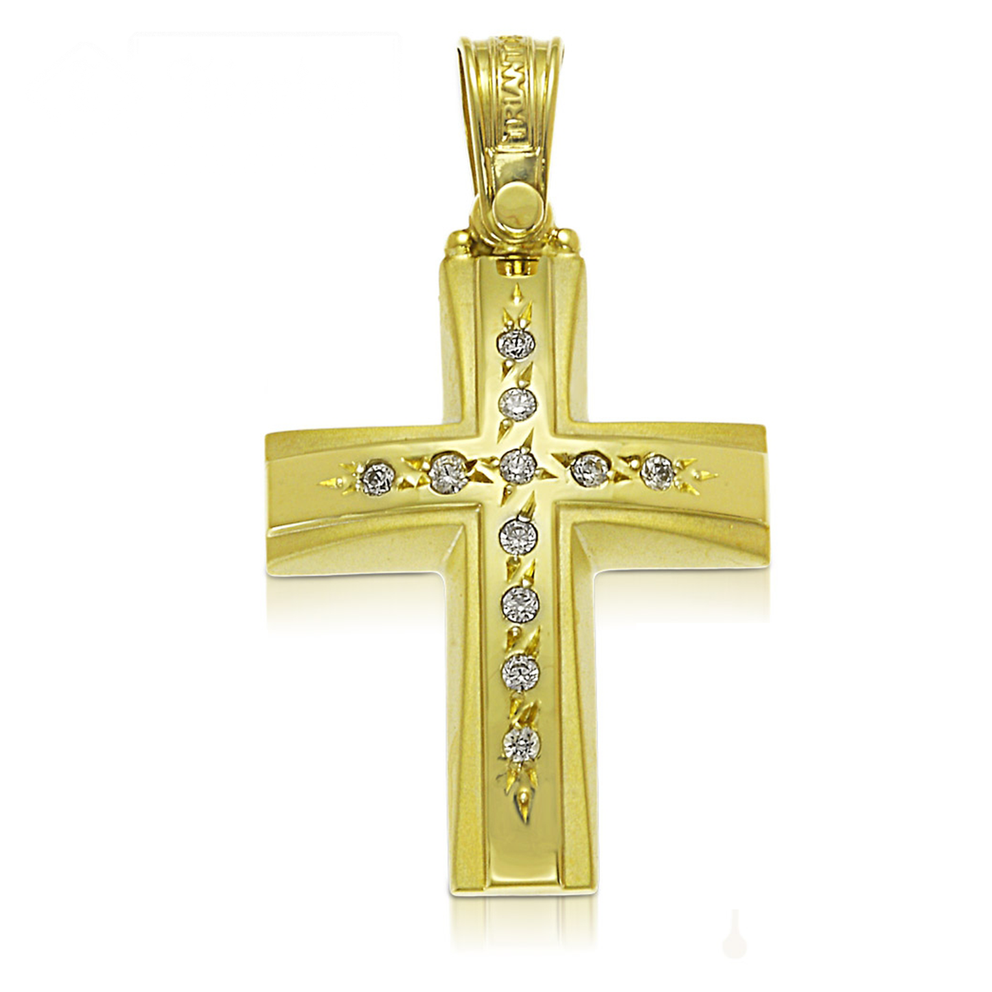 14K Yellow Gold Matte Finish Cross Pendant with Stones