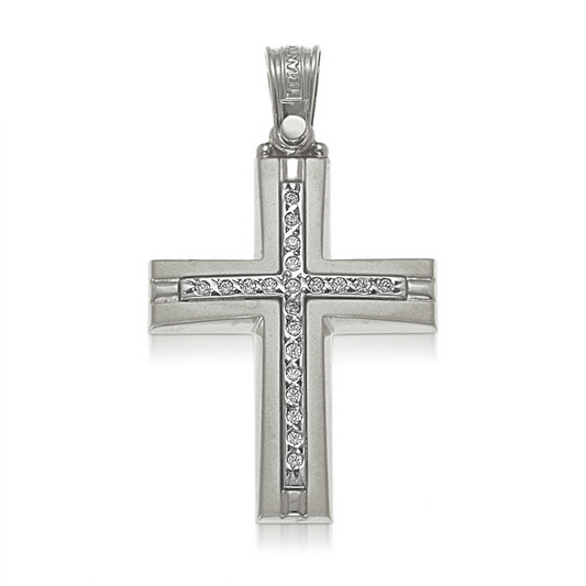 Modern and Elegant Christian Cross in White Gold