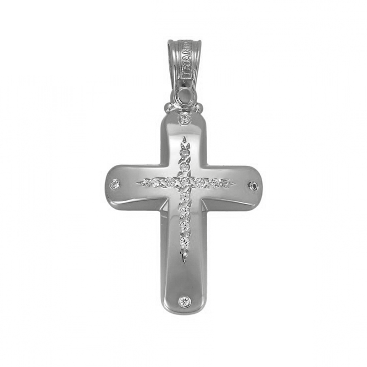 White Gold Rounded Edge Cross Pendant with Sparkling Stones