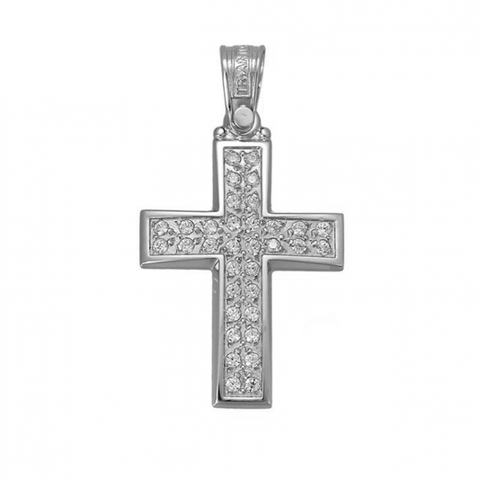 Modern Cross Pendant Necklace in white Gold
