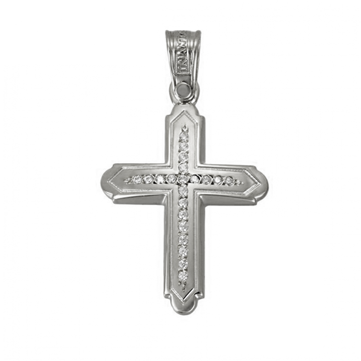 Elegant Cross Pendant Religious Christian Cross With Stones- 14K White Gold Triantos