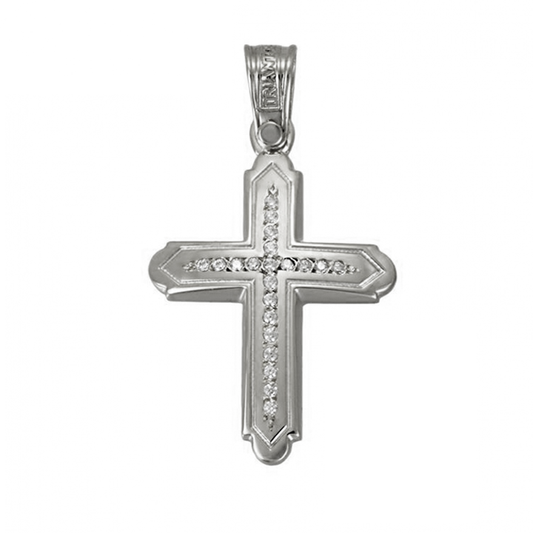 Elegant Cross Pendant Religious Christian Cross With Stones- 14K White Gold Triantos