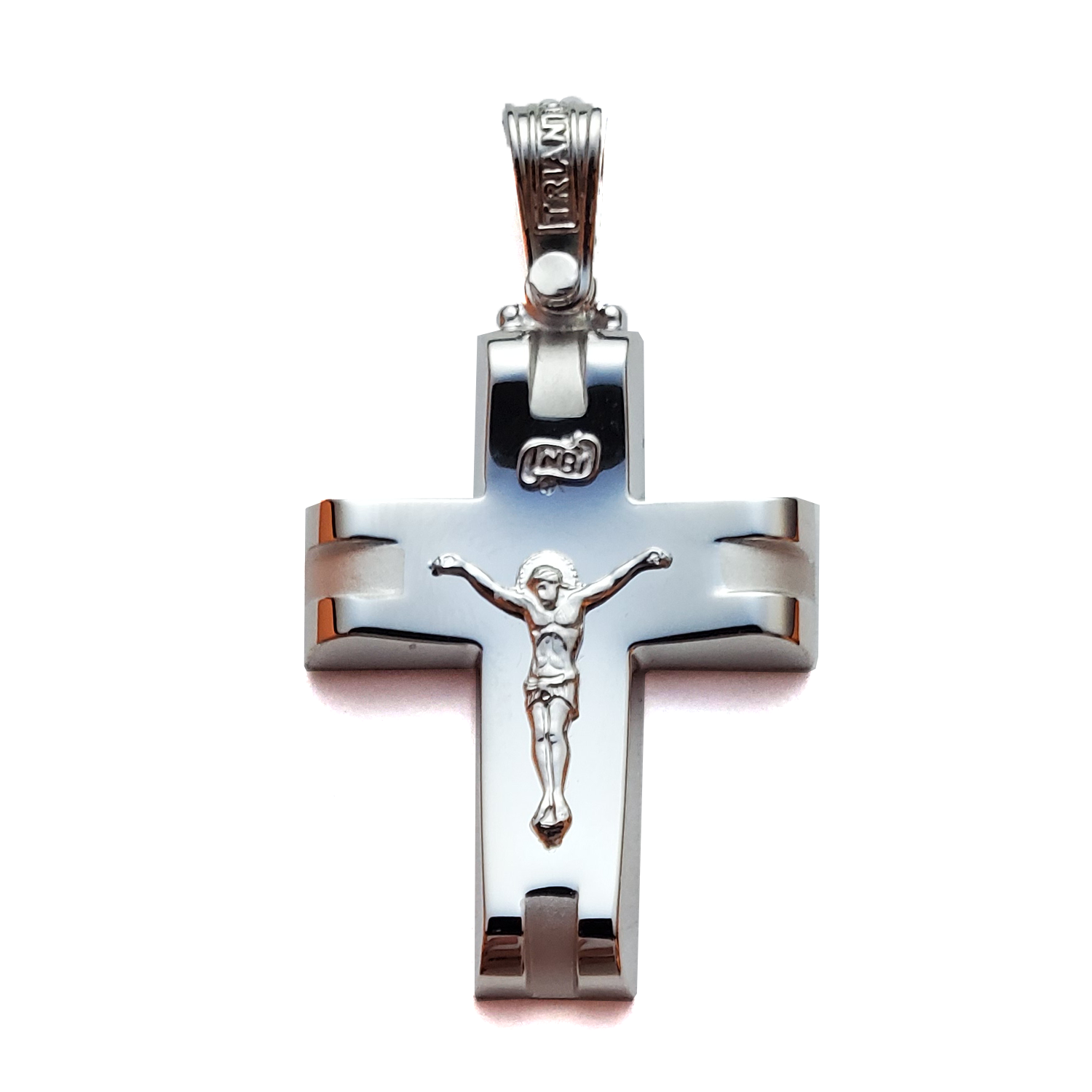 14K White Gold Jesus Crucifix Cross Pendant Necklace. catholic celebration necklace pendant