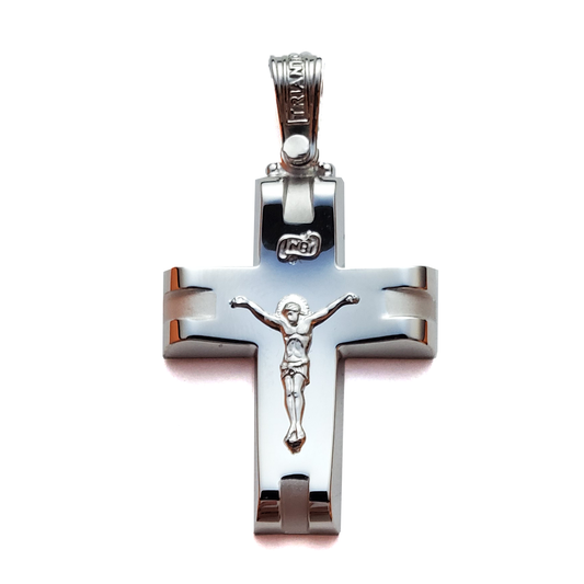 14K White Gold Jesus Crucifix Cross Pendant Necklace. catholic celebration necklace pendant
