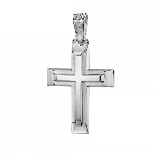 Christian Baptism Traditional White Gold Cross With Inlay