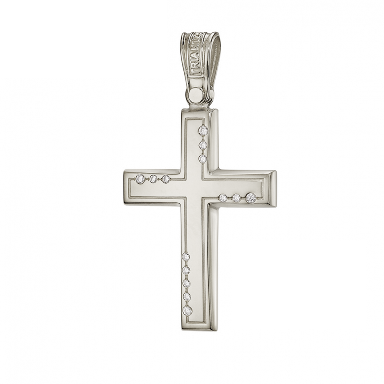 Modern White Gold Cross Pendant with Asymmetrical Stone Design
