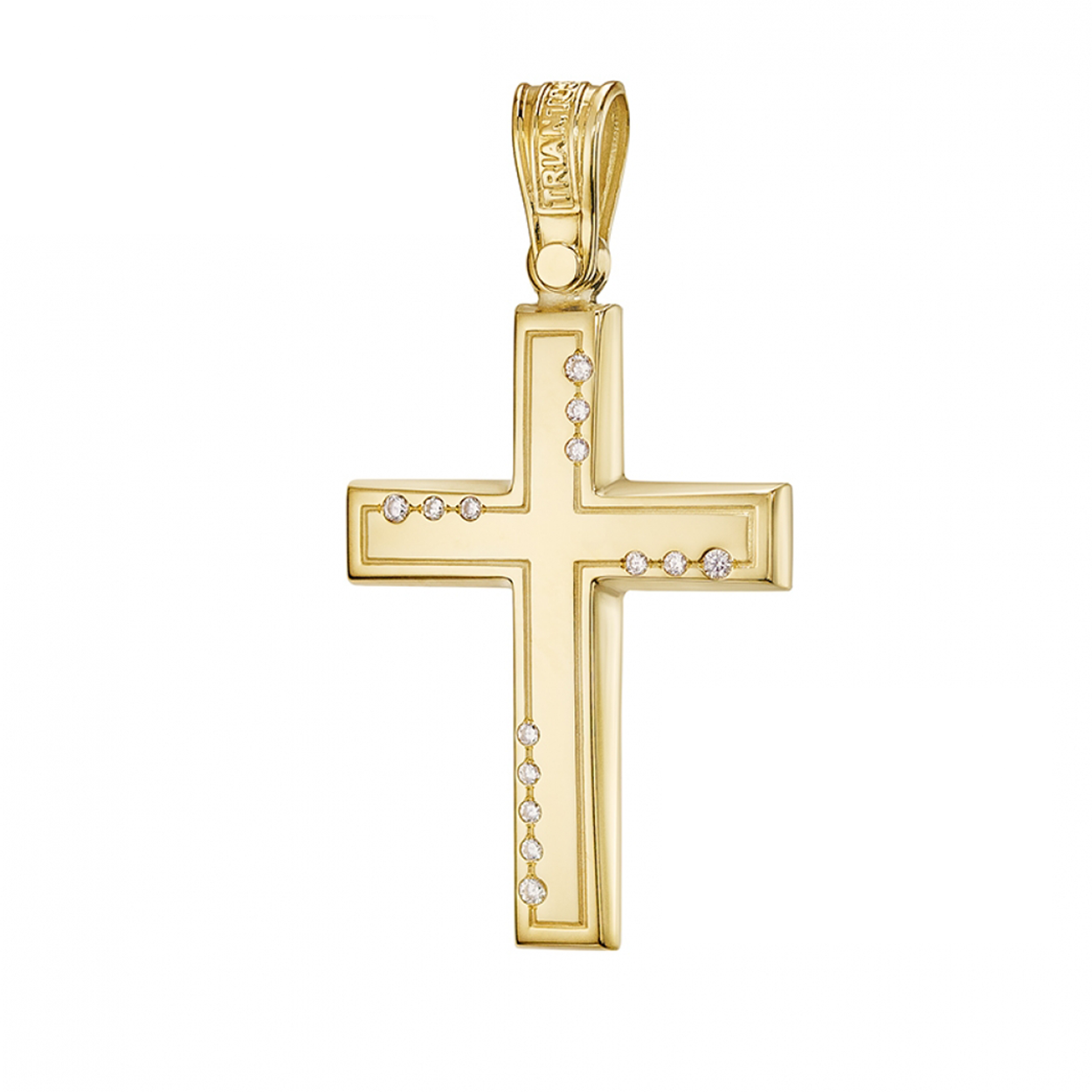 Modern Yellow Gold Cross Pendant with Asymmetrical Stone Design
