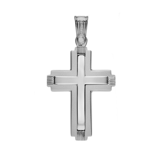 14k white gold modern cross pendant outlined in matte and polish middle finish