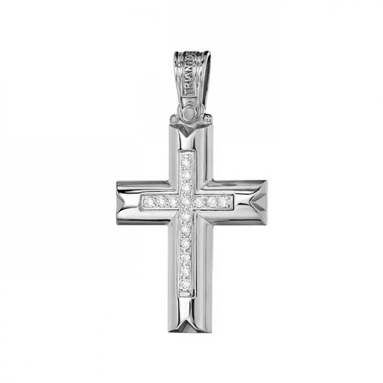 Polished White Gold Cross Necklace with Sparkling Center Stone