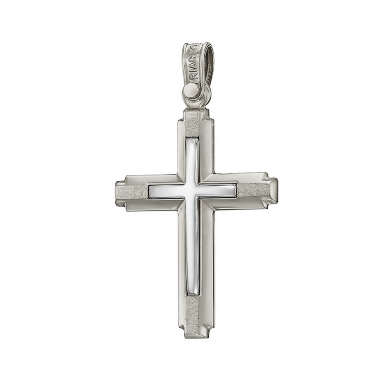 Polished and Brushed 14K White Gold Cross Dual Finish