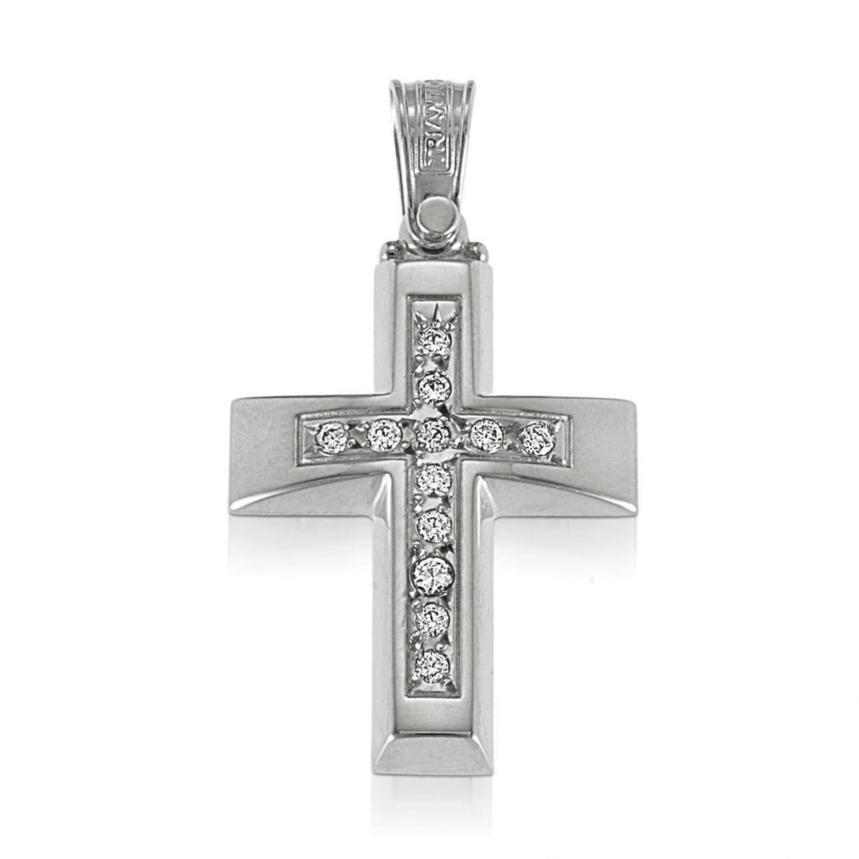 14K White Gold Cross With Stones