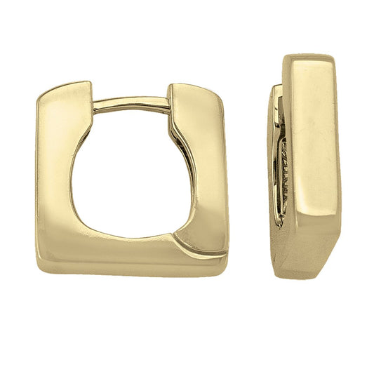 14K Gold Square Huggie Earring Yellow and White Gold