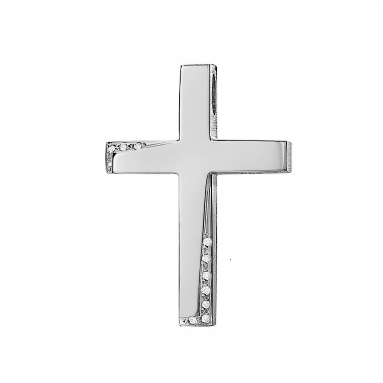 Slick Feminine Triantos Cross with Stones in 14K White Gold
