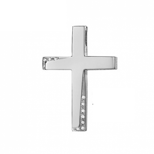 Slick Feminine Triantos Cross with Stones in 14K White Gold