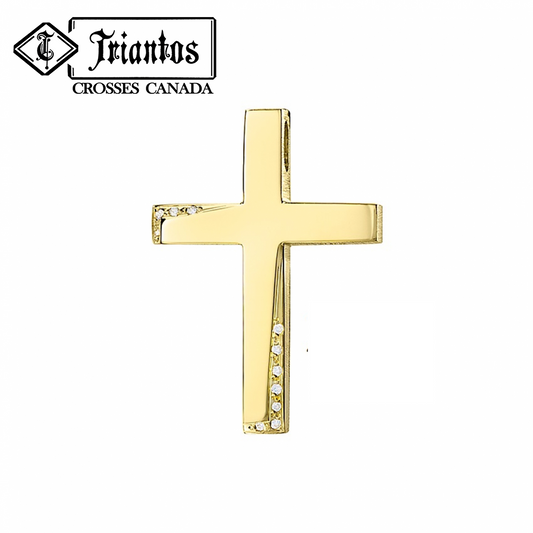 Slick Feminine Triantos Cross with Stones in 14K YellowGold