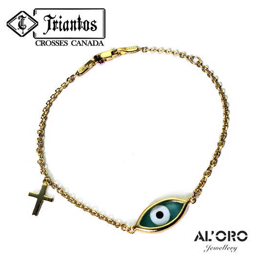 AL'ORO 14K Yellow Gold Evil Eye And Cross Bracelet
