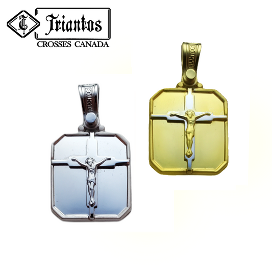 Triantos Square Frame Jesus Christ Medallion Pendant Necklace