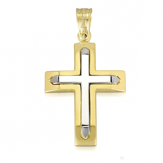 unisex dual tone Orthodox Christian Triantos cross pendant made in Greece 