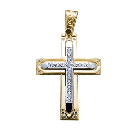 dual-tone feminine religious cross with 26 diamond shaped stones