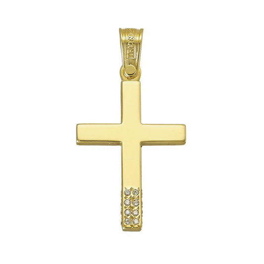 Modern Cross with a total of 16 sparkling Cubic Zirconia Stones on the bottom center and sides