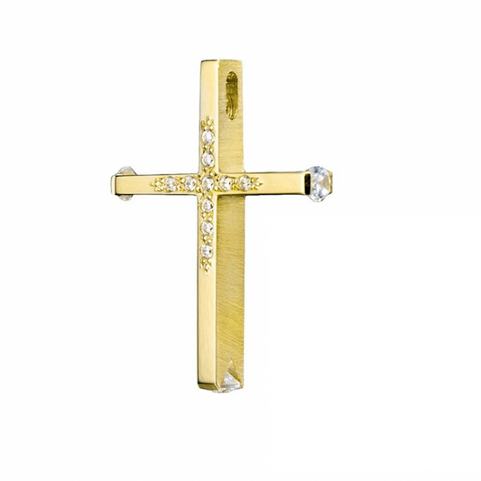 Yellow Gold Holly Trinity Modern 14k Gold Cross Pendant Necklace Triantos