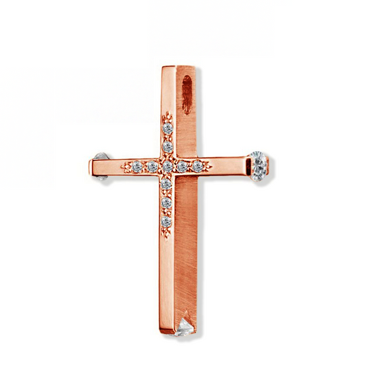 Rose Gold Holly Trinity Modern 14k Gold Cross Pendant Necklace Triantos