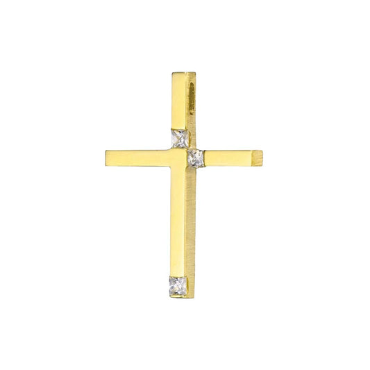 This contemporary design places 3 cubic zirconia stones that shine bright within the yellow gold