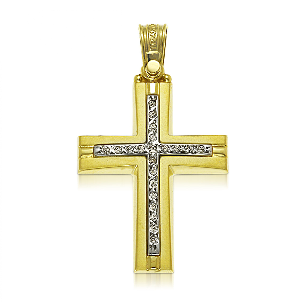 Yellow Gold Cross Pendant in 14K Gold with Stones