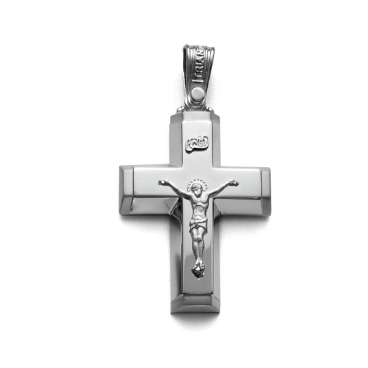 14K White Gold Jesus Crucifix Cross Pendant Necklace