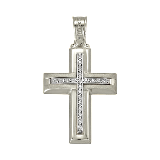 Elegant White Gold Cross Necklace with Stones for Women