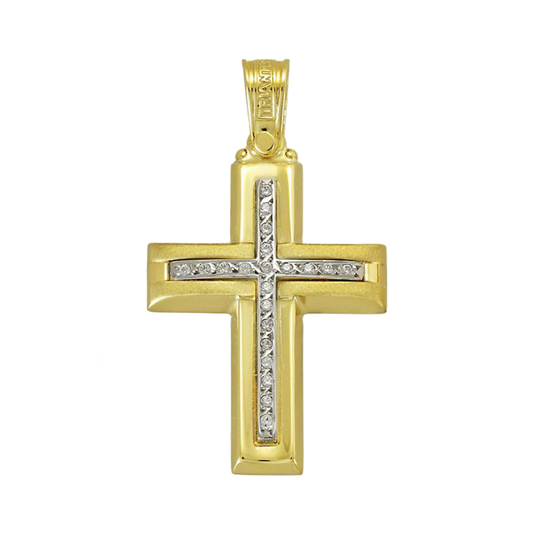  yellow gold cross adorned with stones 