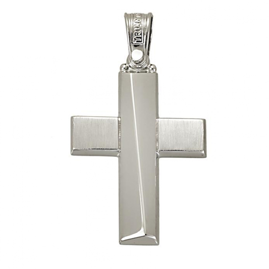 Split Edge 14k White Gold Cross Pendant Necklace- Triantos Crosses