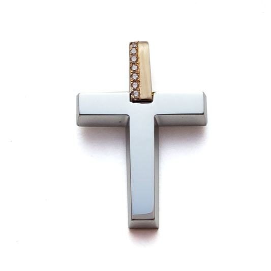 14K Rose and White Gold Modern Feminine Cross Pendant