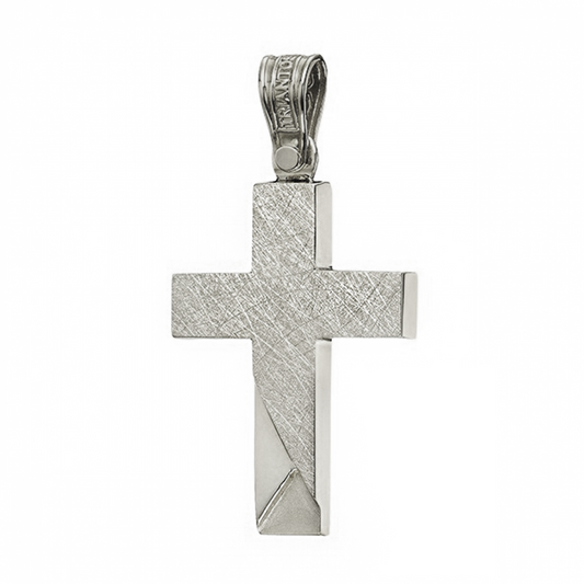 Modern Textured 14K white Gold Cross