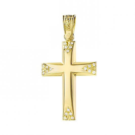 Beautiful Cross Pendant lightly raised in high polish finish and cubic zirconia stones on the curved ends