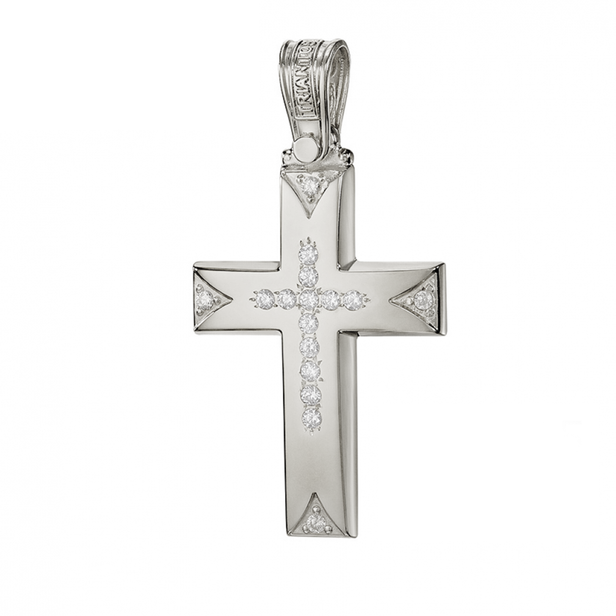 White Gold Christian Cross Pendant with 16 Sparkling Stones for Sweet 16 Gift