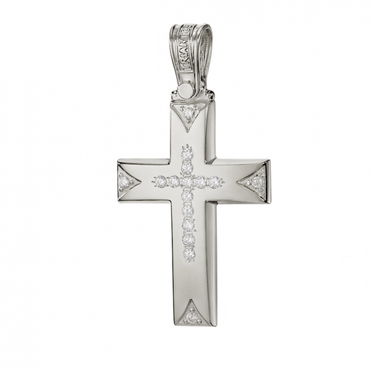 White Gold Christian Cross Pendant with 16 Sparkling Stones for Sweet 16 Gift