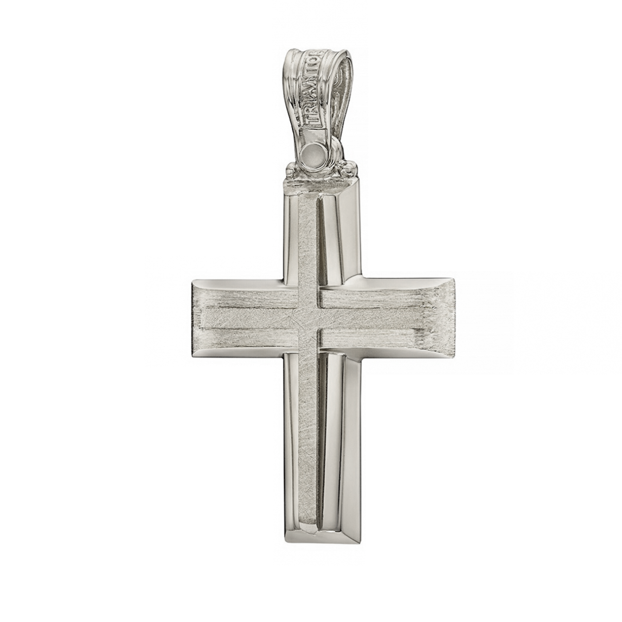 Christian Baptism Concave Cross With Channels White Gold