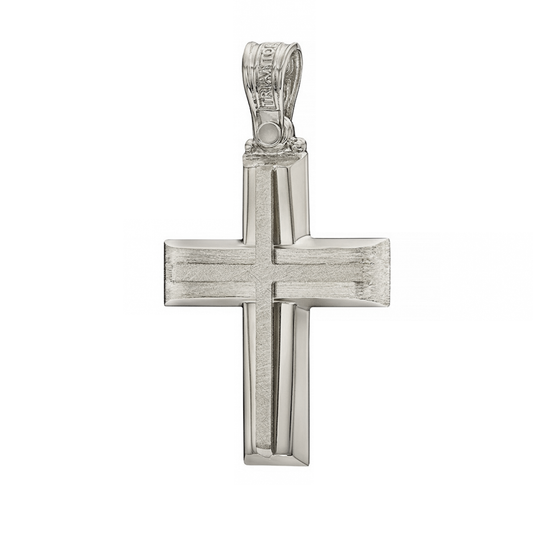 Christian Baptism Concave Cross With Channels White Gold