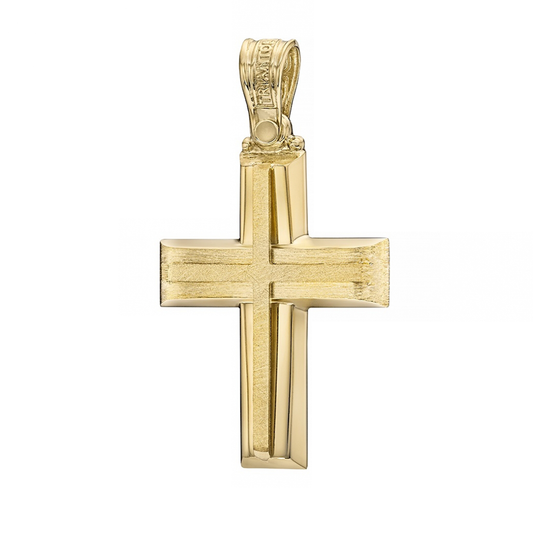 Christian Baptism Concave Cross With Channels Yellow Gold